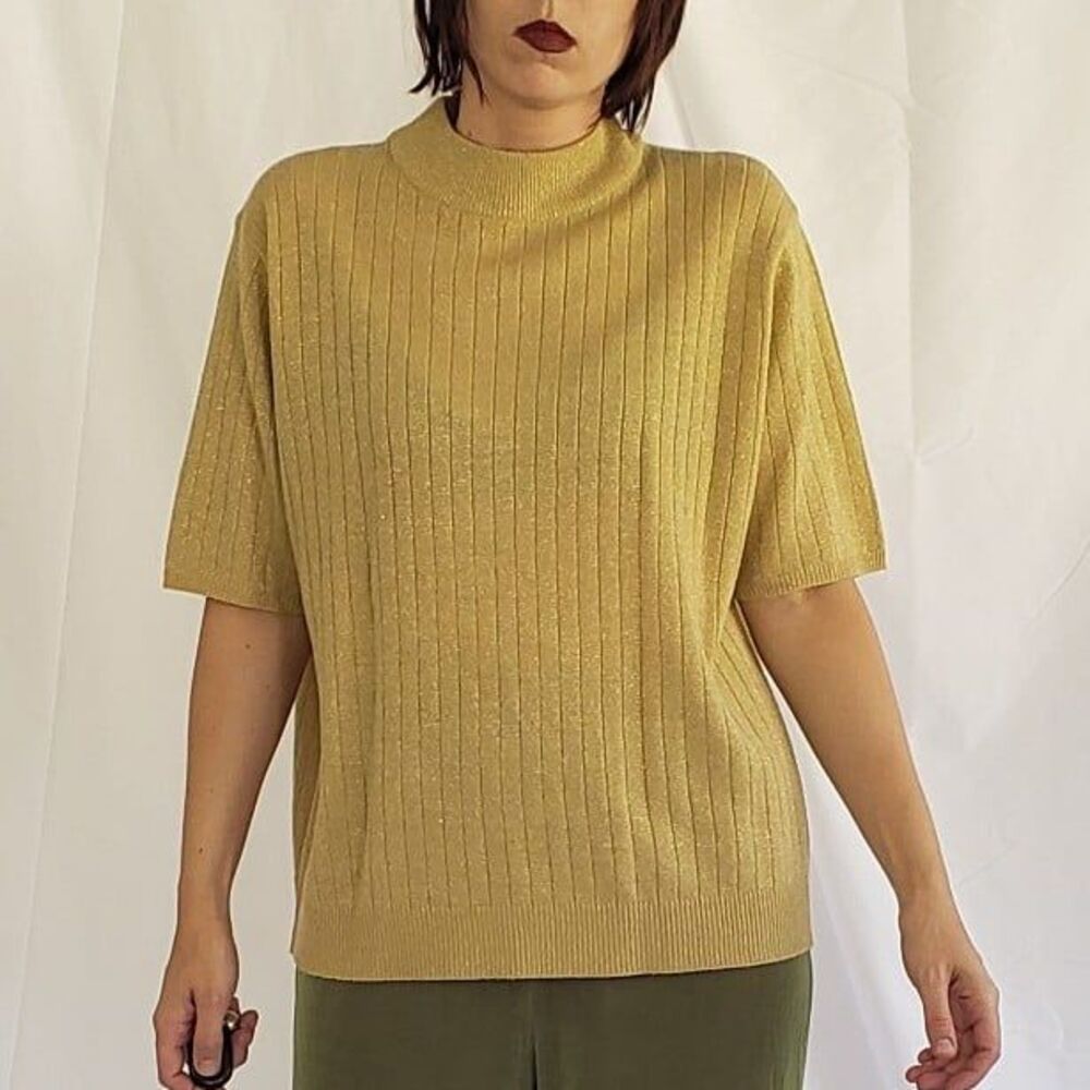 90s Gold Knit‎ Mock Turtleneck Top